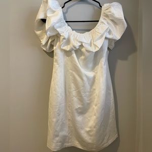 white off the shoulder mini dress